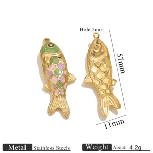 Stainless steel gold enamel fish pendant DIY charm necklace bracelet jewelry accessory