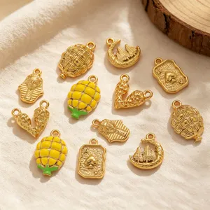French Vintage 18K Gold Plated Stainless Steel Relief Pendants For DIY Necklace Bracelet Making Heart Pharaoh Moon Sailing Ship Charms Jewelry Accessory