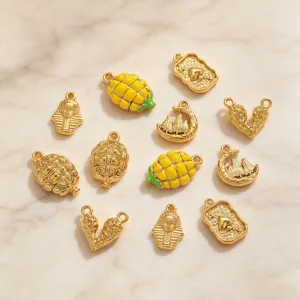 Stainless steel embossed small pendant 18k gold plated retro DIY jewelry making charms