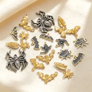 Halloween stainless steel charms enamel bat spider pendants DIY jewelry accessories