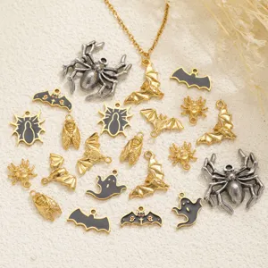 Halloween stainless steel charms set, spider bat ghost enamel pendants for DIY jewelry making necklace.