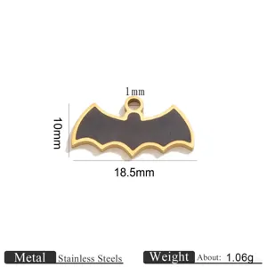 Stainless steel bat pendant detail view, perfect for Halloween DIY jewelry making and necklaces.