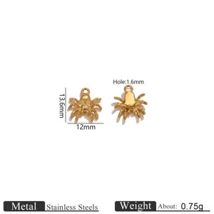 Stainless steel spider charms pendant for DIY jewelry making, gold tone Halloween gifts.