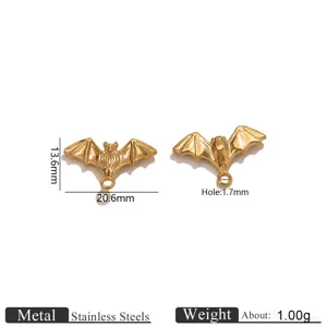 Gold stainless steel bat pendant charm for DIY necklace bracelet jewelry making accessories.