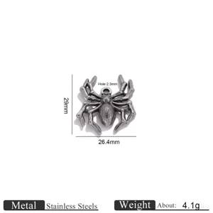 Stainless steel spider charm detail view showcasing precise dimensions and material quality.