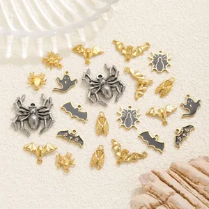Halloween Stainless Steel Pendants Enamel Spider Bat Ghost Cicada Charms For DIY Necklace Bracelet Jewelry Making Accessories