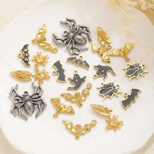Halloween stainless steel pendant spider bat ghost DIY charm necklace bracelet jewelry