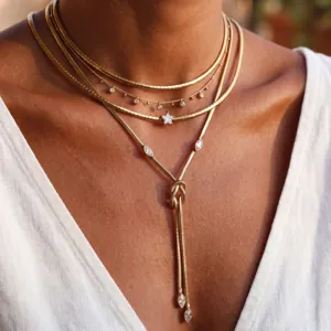 Edelstahl Wassertropfen Stern Blume Strass Anhänger Halskette Vergoldet Minimalistische Exquisite Mehrlagige Halsketten Für Damen Mode Schmuck Geschenk