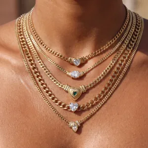 PVD Beschichtet Edelstahl Kubanische Kette Herz Zirkon Halskette Punk Stil Schmuck