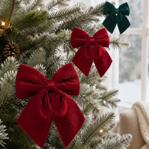 Nœud en velours pour sapin de Noël, décoration de pendentif suspendu de vacances de couleurunie.