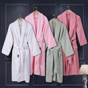 Cotton long sleeve bathrobes for hotel and home use, comfortable couple sleepwear styles.