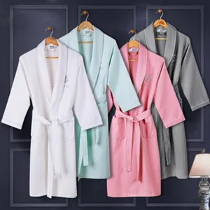 Comfortable long sleeve cotton bathrobe set in multiple colors, perfect for hotel and home use.