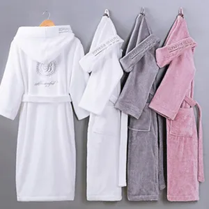 Comfortable long sleeve cotton hotel bathrobe for men and women, cozy winter sleepwear.