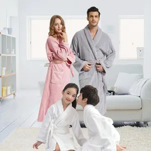 Detailed view of family cotton bathrobes, long sleeves, perfect for hotel or home daily use.