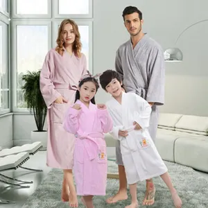 Cotton family bathrobes long sleeve hotel spa sleepwear matching parent-child robes.