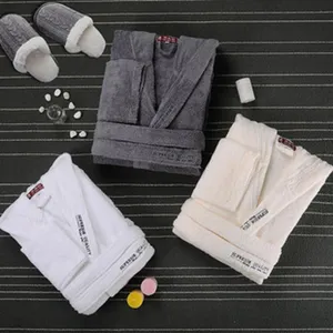 Hotel pure cotton bathrobe set with slippers, comfortable long sleeve sleepwear for couples.