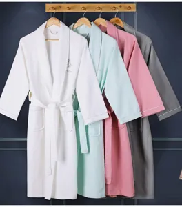 Pure Cotton Waffle Bathrobe Thin Sleepwear Couple Summer Swimwear Bathrobe Detail View