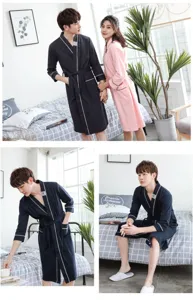 Couple cotton bathrobes long sleeve sleepwear for men and women comfortable home wear soft loungewear