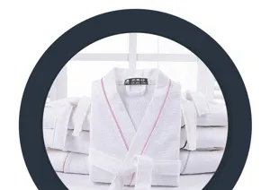 Weisser Baumwoll Waffel Bademantel fuer Damen und Herren, Hotelstil Schlafrock mit guertel.