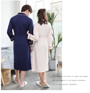 Couple bathrobe set, long sleeve cotton modal sleepwear for men and women, cozy spring home wear.