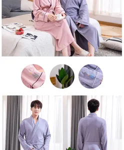 Couple pure cotton bathrobe long spring summer sleepwear lightweight hotel style sleep robe breathable