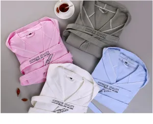 Cotton waffle hooded bathrobe for couples, lightweight absorbent sleepwear in multiple colors.