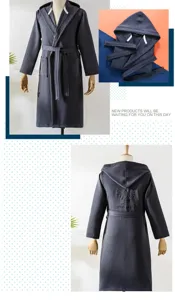 Premium dark grey waffle knit hooded bathrobe with belt, comfortable sleepwear and loungewear.