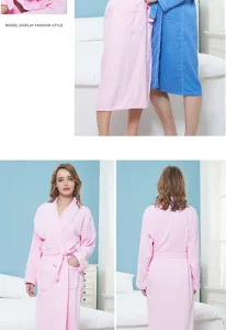 Comfortable long cotton hotel bathrobe with belt and pockets for daily wear spring autumn.