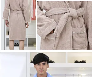 Thick cotton terry bathrobe for men and women, long sleeve comfort loungewear detail.