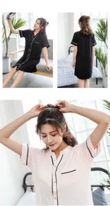 Comfortable women's short sleeve sleepdress, bamboo fiber loungewear detail views.