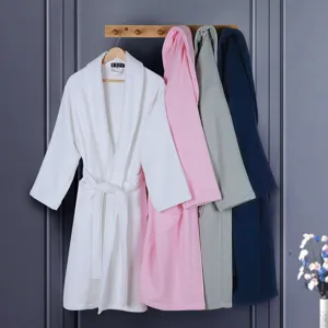 Pure cotton waffle weave bathrobe hotel style couple sleepwear long cozy homewear robe