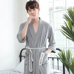 Vestaglia grigia in fibra di bambu da uomo abbigliamento da notte casual kimono leggero