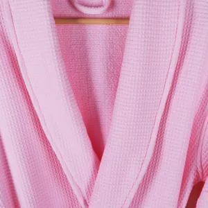 Pink cotton waffle bathrobe hotel style comfortable sleepwear long homewear for cozy relaxing