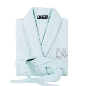 Cotton Waffle Weave Robe For Men And Women Embroidered Long Sleeve Sleepwear With Belt Pockets Spa Hotel Bathrobe Casual Loungewear