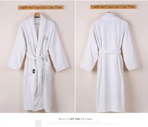 Pure cotton hotel bathrobe for men and women, long sleeve soft cozy couple sleepwear.