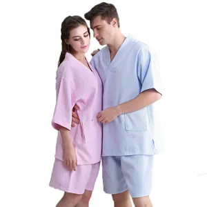Cotton waffle couple spa suit set, breathable short sleeve pajamas for hotel salon summer.