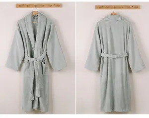Comfortable solid color long sleeve cotton bathrobe with belt and pockets for daily home hotel use.