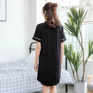 Women short sleeve nightgown casual sleepshirt solid color loungewear dress for summer
