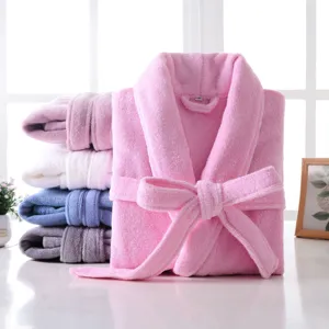 Pure cotton thickened looped bathrobe for men and women, cozy long-sleeved soft hotel sleepwear.