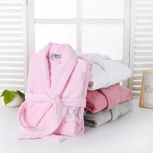 Comfortable 100% cotton hotel bathrobe for men and women, soft absorbent long sleeve sleepwear.