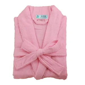 Comfortable pink cotton bathrobe for men and women, long hotel sleepwear with belt.