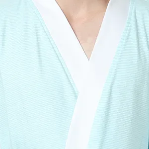 Summer cotton striped kimono bathrobe for couples, comfortable sleepwear loungewear top.