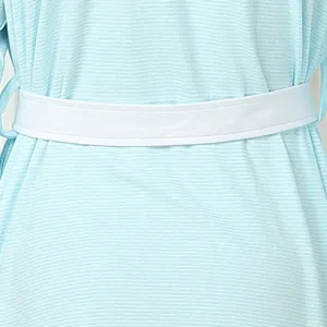 Light blue striped cotton sleepwear robe with white waist belt detail for comfortable loungewear.