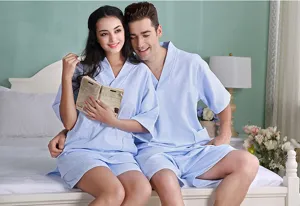 Pure cotton waffle couple sauna suit bathrobe, breathable, comfortable, loose fit sleepwear.