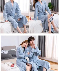 Couple long cotton bathrobe breathable sleepwear soft absorbent spring summer hotel yukata
