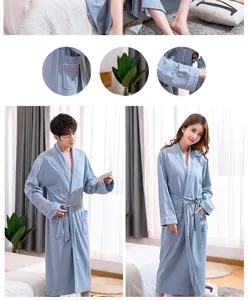 Men and women cotton striped bathrobe couple long sleepwear comfortable hotel sleep gown