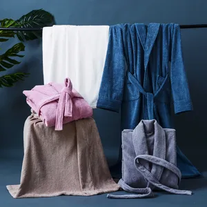 Reine Baumwolle Hotel Bademantel Für Herren Und Damen Verdickter Absorbierender Frottier Robe Schalkragen Nachtwäsche Mit Gürtel Für Spa Zuhause