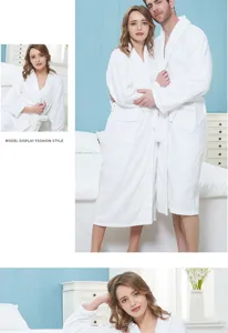 Unisex long cotton hotel bathrobe, absorbent bath towel robe for men and women spa home