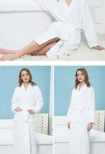 Premium cotton hotel bathrobe for men and women, absorbent soft sleepwear white long robe.