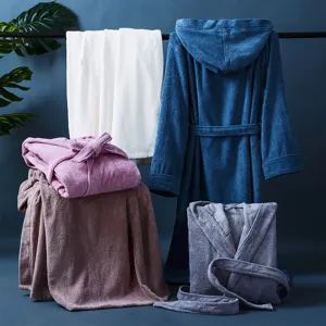 Thickened pure cotton hooded bathrobe set, highly absorbent and comfortable for winter use.